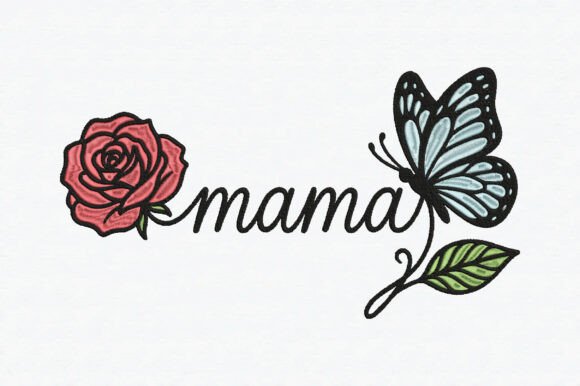 Download Mama Embroidery Design Rose &amp; Butterfly - Design Collection