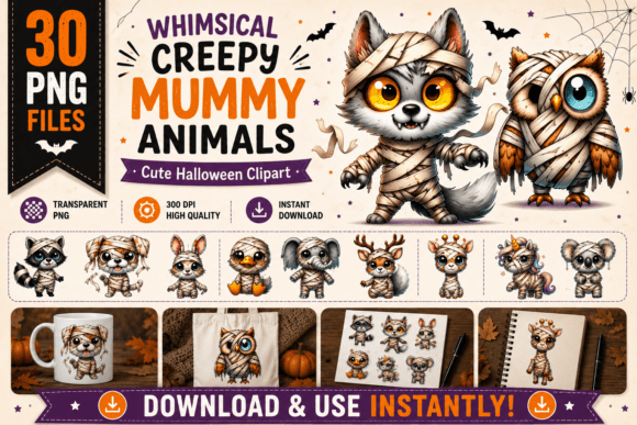 Download 30Watercolor Creepy Mummy Animal Clipart - Premium Resources