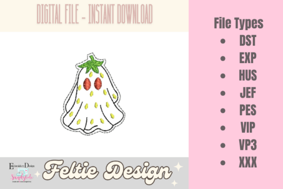 Download Strawberry Ghost ITH Feltie Design - Design Collection
