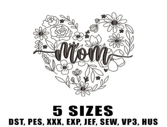 Download Mom Heart Floral Embroidery Designs - Design Collection