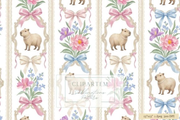 Download Capybara Floral Bow Pattern Design - Design Collection