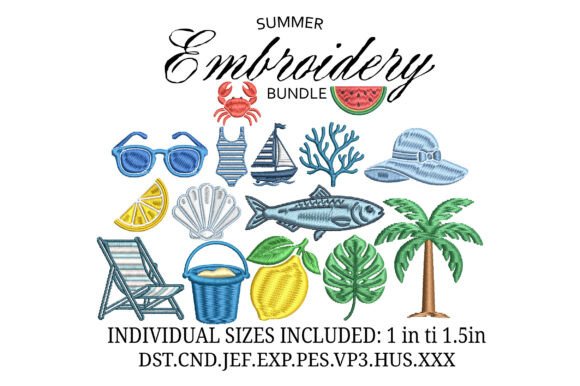 Download Summer Beach Icons Embroidery Design - Design Collection