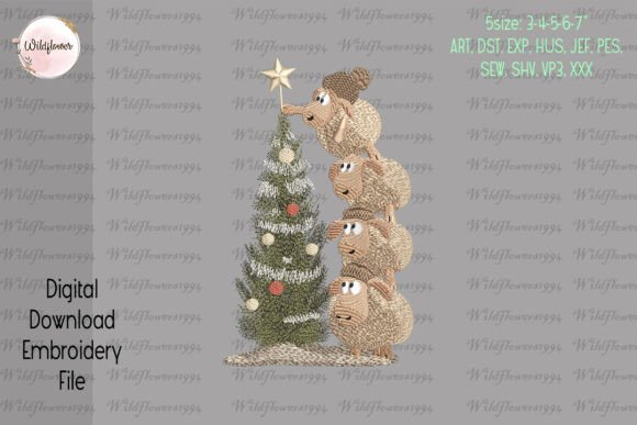 Download Christmas Sheeps Tree Embroidery Design - Design Collection